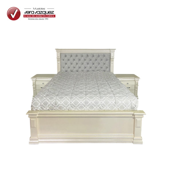 CAMA CLÁSICA TAPIZADA OLIMPO 2 1 2 PLZ CON 2 VELADORES Muebles Vera