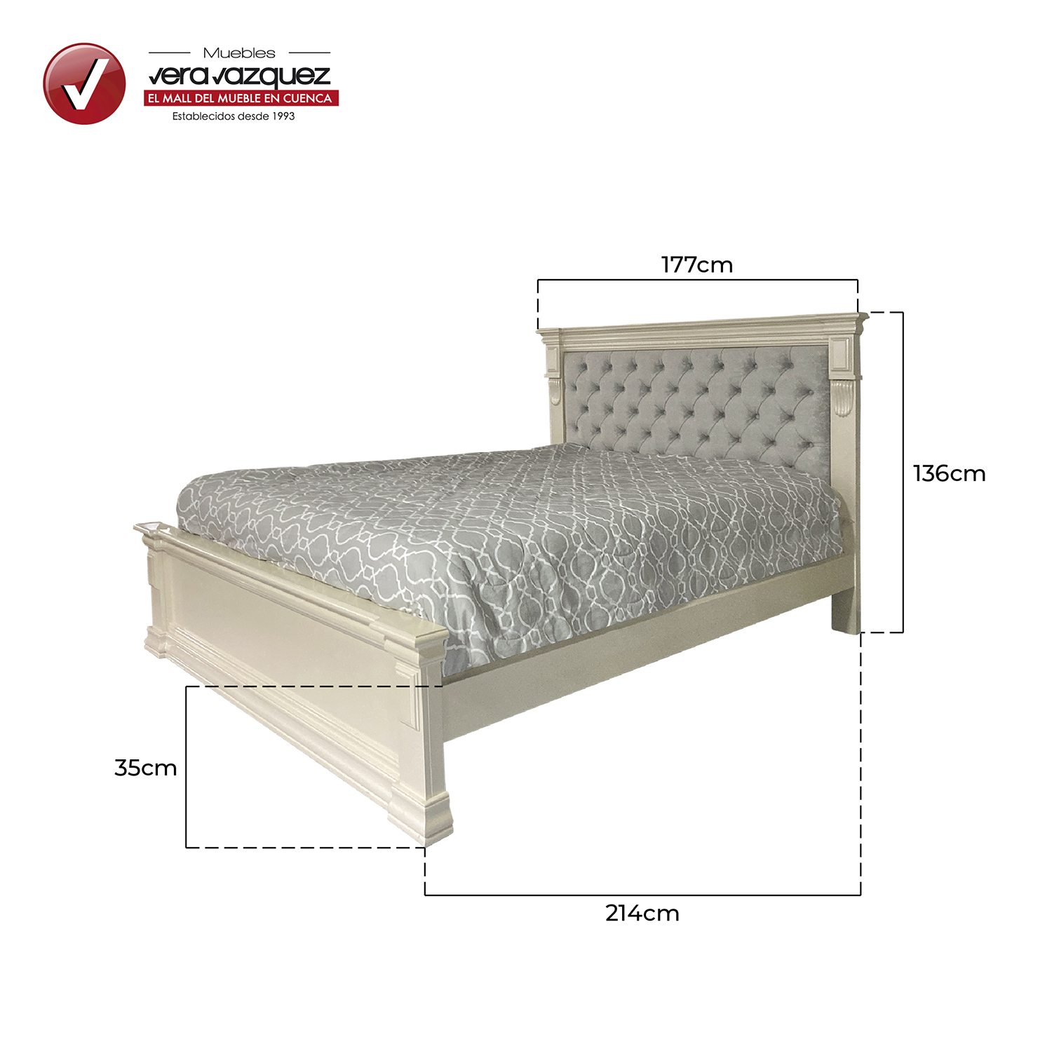 CAMA CLÁSICA TAPIZADA OLIMPO 2 1 2 PLZ CON 2 VELADORES Muebles Vera