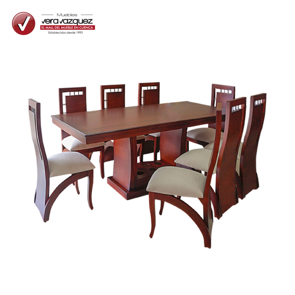 COMEDOR RECTANGULAR KAREN 8 SILLAS CON TUBOS METÁLICOS | Muebles Vera ...