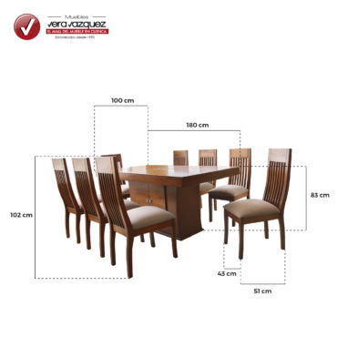 COMEDOR CAVANNY 8 SILLAS CON VIDRIO DECORATIVO | Muebles Vera Vázquez