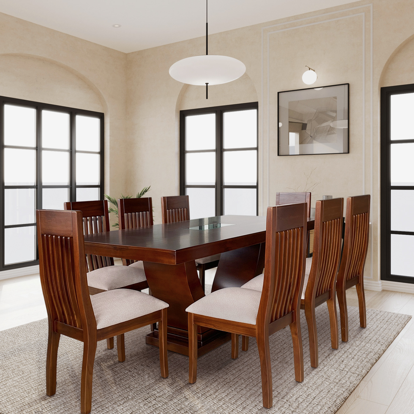 COMEDOR CAVANNY 8 SILLAS CON VIDRIO DECORATIVO | Muebles Vera Vázquez